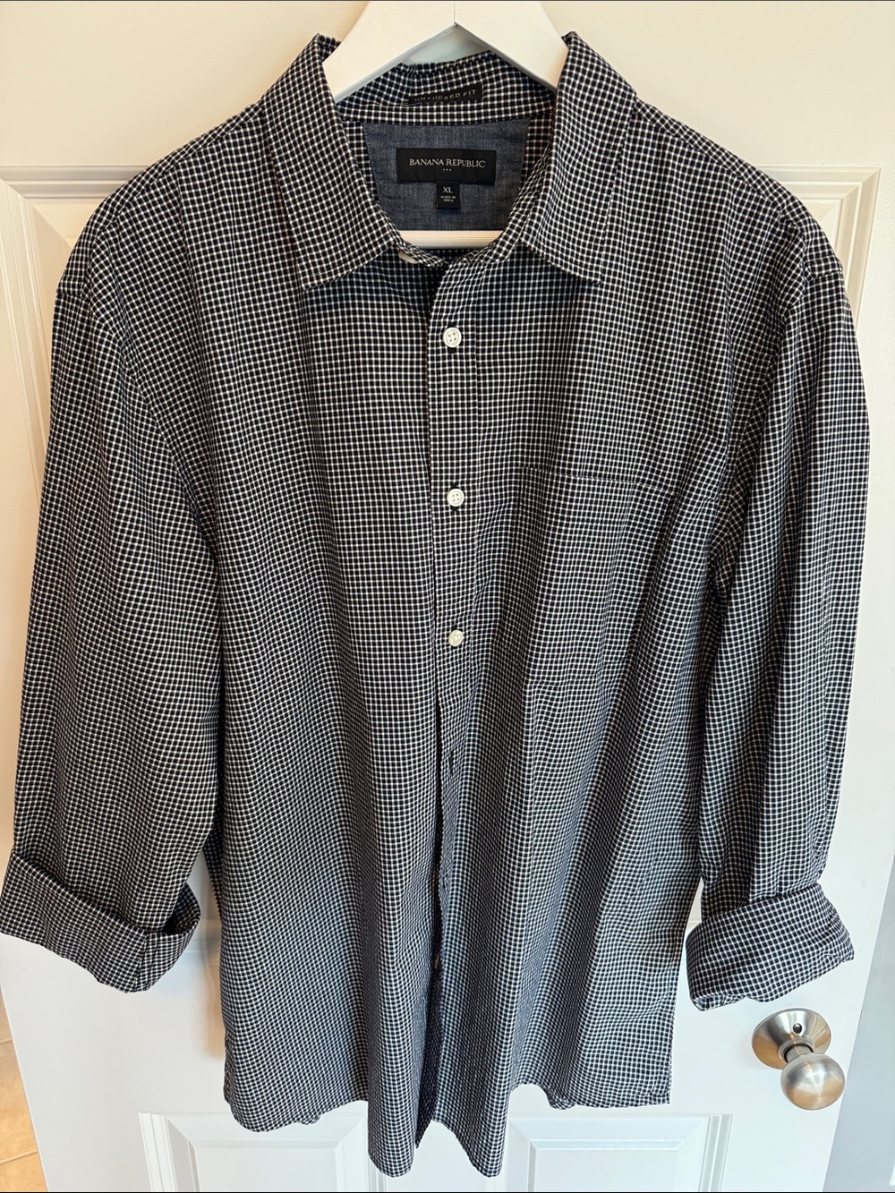 Banana Republic Black & White Micro-Check Button-Up Shirt